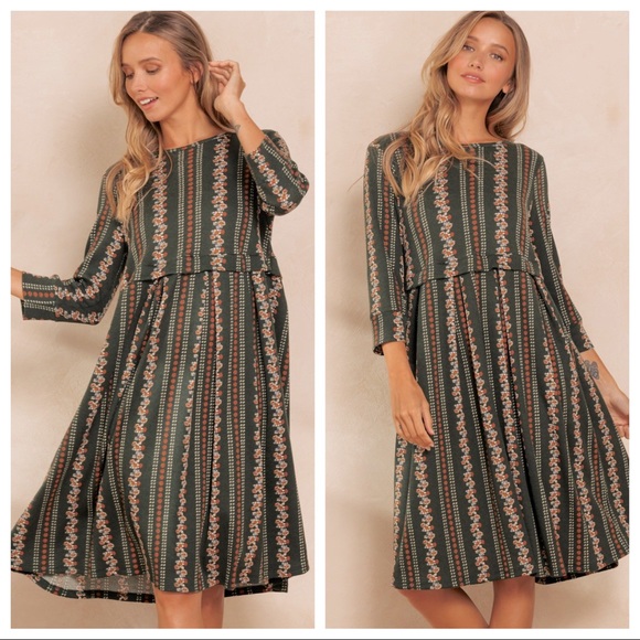 ✨LAST ONES✨Boho Quarter Sleeve Floral Midi Dress - Picture 5 of 5